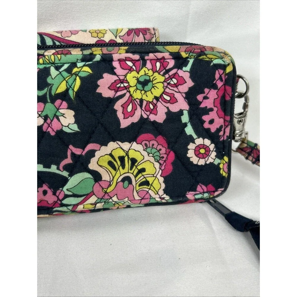 Vera Bradley Zip Around Wristlet Petal Paisley Wallet Card Case Blue Pink
